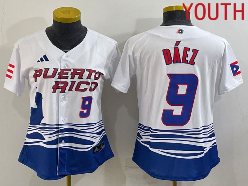 Youth 2023 World Cub Puerto Rico 9 Baez White MLB Jersey5